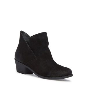 Leather Suede Split Shaft Booties in Black